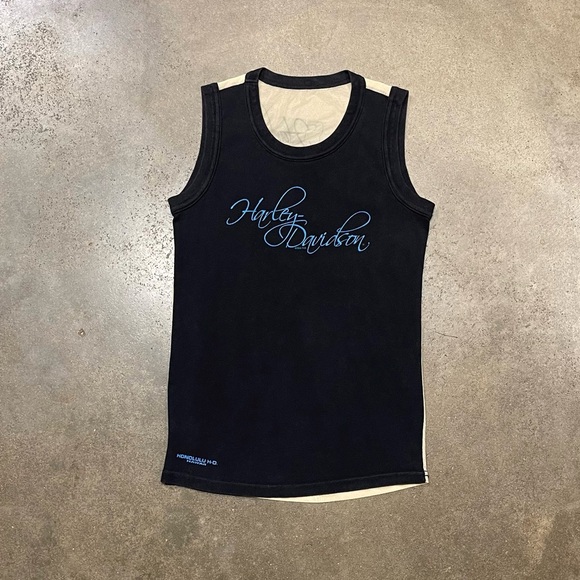 Vintage Y2K Harley Davidson Top USA Made Honolulu Hawaii Sheer Tattoo - Picture 1 of 8